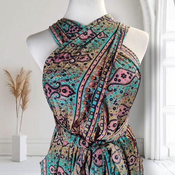 Karma Highway Multi Way Halter Wide Leg Jumpsuit OS  Boho Paisley Viscose - Picture 8 of 16